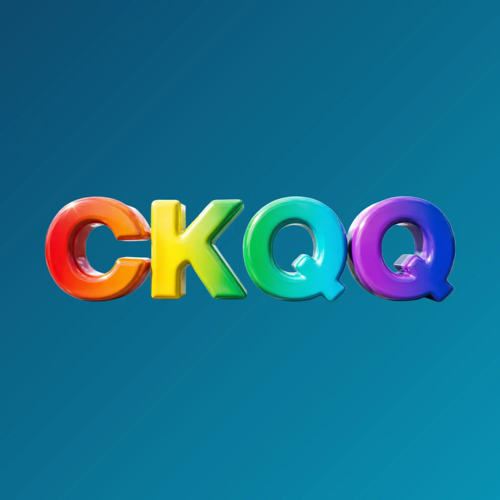 Eye-catching 3D CKQQ logo with oversized bold font in colorful rainbow gradient, glossy plastic texture, strong shadows and highlights on a transparent background, designed as a wide horizontal rectangular wordmark for website header Eye-catching 3D CKQQ logo with oversized bold font in colorful rainbow gradient, glossy plastic texture, strong shadows and highlights on a transparent background, designed as a wide horizontal rectangular wordmark for website header